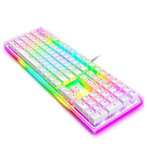 LaLa POP Lineal Acción del Juego Teclado Y El Ratón Combo, Arco Iris del LED Retroiluminada Teclado con Clave 104 PC Juego De La Computadora Teclado For PC/Laptop (Color : White)