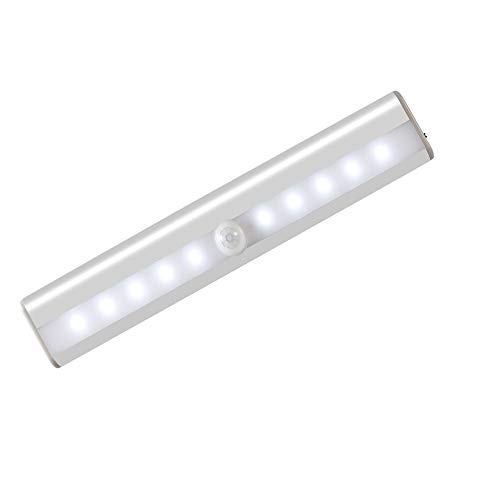Lámpara LED de Armario, 10 LED USB Recargable Barra de Luz Làmpara con Sensor de Movimiento Inalámbrico para Armario, Gabinete, Pasillo, Baño, Cajón