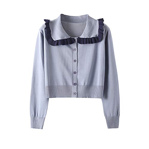 Langarm-damenpullover Für Damen Cuello de muñecas de Punto Cardigan Estilo Coreano All-Match Slim de Manga Larga Top Top Womenv Lässiger Strickpullover-Mantel (Color : Blue, Size : Large)