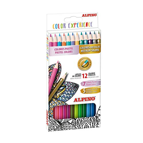 Lapices de Colores Alpino Color Experience - Estuche de 12 Lapices de Dibujo Profesional con Colores Premium - 7 Tonos de Lapices pastel + 5 Tonos de Lapices Metalicos - Punta 3,3mm, Mina Premium