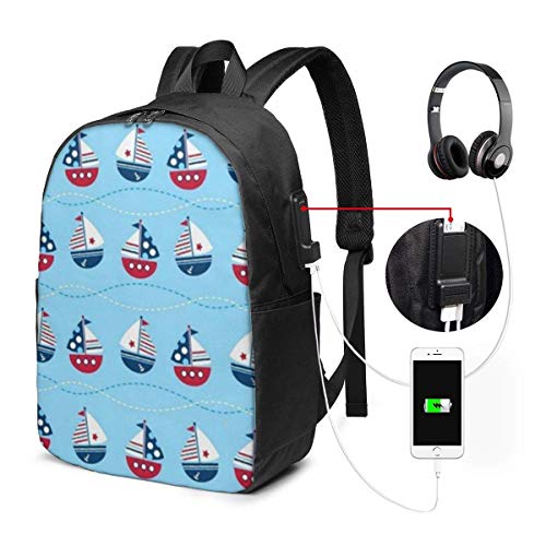 Lawenp Mochila para portátil de Viaje de celuloide Marino con Vela Ligera Negra, antirrobo para Empresas, Delgada, Duradera con Puerto de Carga USB, Mochila para Ordenador de la Escuela universitari