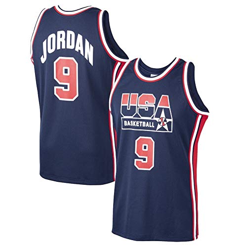 LDFN Jersey Baloncesto Michael Jordan De Estados Unidos Nº 9 Baloncesto Mitchell Y Ness Inicio 1992 Dream Team Jersey-Armada, Transpirable Bordó La Camiseta Camiseta S-XXL (Color : Blue, Size : L)