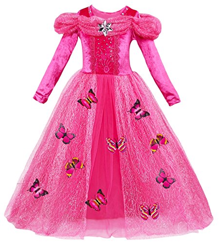 Le SSara Manga Larga Chica Princesa Cosplay Disfraces Fantasía vestido de mariposa (150, L-rose red)