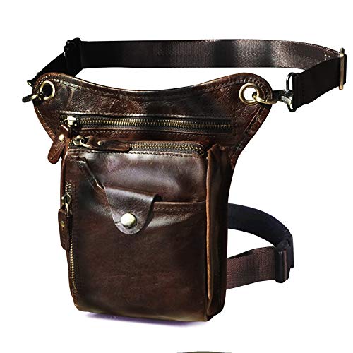 Le'aokuu Para Hombre Cuero Genuino Motocicleta Pesca Táctica Hip Bum Fanny Cinturón Paquete de la Cintura Gota Pierna Bolsa de Muslo Bolsa de Mensajero 211-5 (211-5 A-Café)