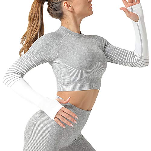 Leoyee Sudadera Fitness sin Costuras Top de Yoga Camisa de Entrenamiento para Correr para Mujer Top de Manga Larga