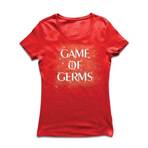 lepni.me Camiseta Mujer Juego de Gérmenes Distancia Social Ropa de Humor (Medium Rojo Multicolor)