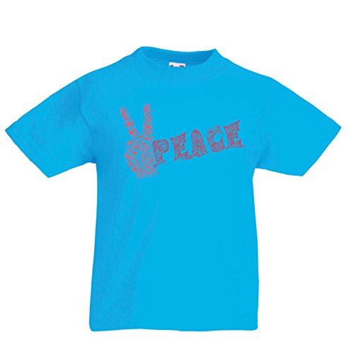 lepni.me Camiseta para Niño/Niña Símbolo de la Paz, Festival de la Hippie de los años 60 y 70, Signo de la Paz (12-13 Years Azul Claro Multicolor)