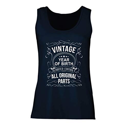 lepni.me Camisetas sin Mangas para Mujer Año Personalizado Todas Las Piezas Originales Regalo de cumpleaños Vintage (Small Azul Multicolor)