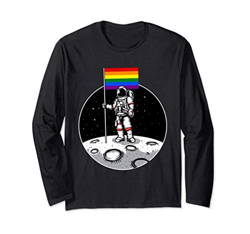 LGBT Gay Pride Rainbow Flag Astronaut Moon Landing Manga Larga