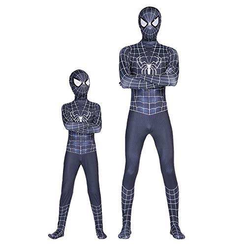 LINLIN Niño Adulto Spiderman Homecoming Fancy Dress Traje, Body de Cosplay de Carnaval de Halloween, para Party Película Disfraz Props Onesies Traje Traje Combate,Black- Kids S（105~115cm