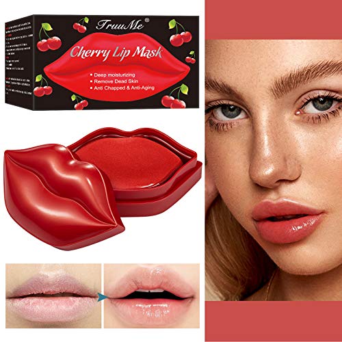 Lip Mask, Máscara De Labios, 20 Mascarillas de Labios en Gel Hidratantes Antienvejecimiento Cereza, Exfoliantes, Hidratantes, Aptas para LabiosSecos y Agrietados