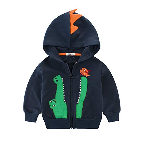 LitBud niños pequeños Sudaderas con Capucha Navidad Acción de Gracias Chaqueta de Dibujos Animados Dinosaurio Cocodrilo Cremallera Capa otoño Abrigo para niños Azul Tamaño 5-6 años 6T