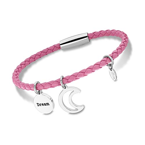 Lotus Style Pulsera rosa LS2020-2/1 para mujer, joyas de cuero y acero inoxidable, JLS2020-2-1