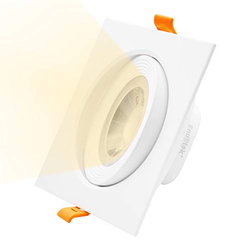 Luce Foco Downlight LED Empotrable Cuadrado Orientable para Techo Inclinado 12W Luz Calida 3000K Angulo de Haz 40° Agujero de Techo Diámetro 120-130MM Lot de 1 de Enuotek