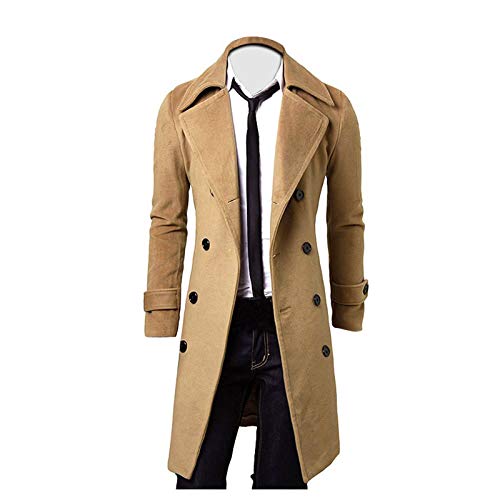 Luckycat Hombres de Invierno Delgado con Estilo Gabardina Doble Botonadura Chaqueta Larga