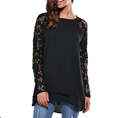 Luckycat Moda Camisa de Manga Larga para Mujer Blusa de Encaje Casual Algodón Suelto Tops Camiseta