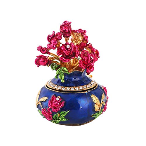 lujiaoshout Esmalte Pintado Joyero Container Vase Styling con Diamantes de imitación de aleación de Cajas de Regalo de Arte de época la decoración del Arte Azul