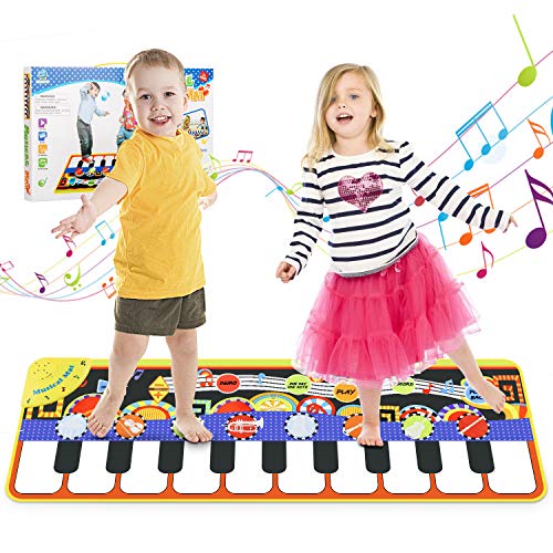 Magicfun Alfombra de Piano, Alfombrilla Musical de 19 Teclas, Baile Tapete de Juguete con 8 Sonidos de Instrumentos, 10 Demostraciones, Regalos para bebés niños pequeños (110 * 36 cm)