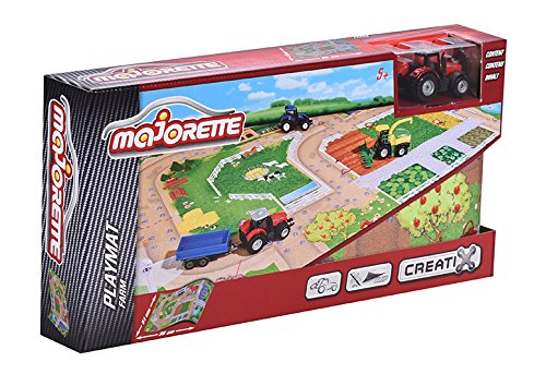 Majorette Creatix 212056410 – Alfombra de Juego Antideslizante con un Coche, 96 x 51,2 cm, SOS, Agricultura, construcción/Aeropuerto