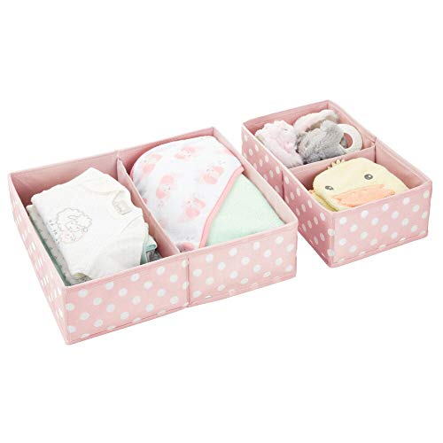 mDesign Juego de 2 organizadores de cajones para ropa y juguetes – Caja de tela para ordenar el cuarto infantil – Caja organizadora para guardar chupetes o toallitas húmedas – rosa/blanco