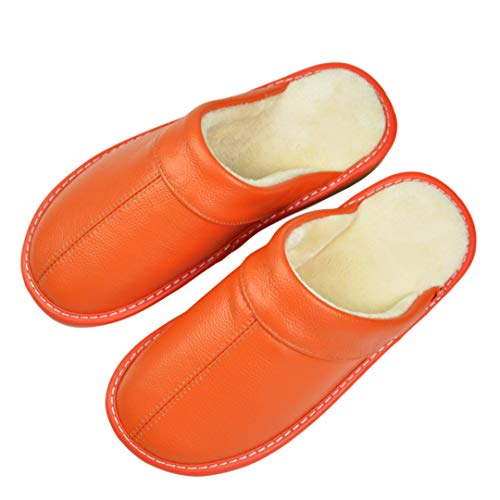 Mdsgfc Zapatillas de Cuero de Vaca Pareja Interior Antideslizante Hombres Mujeres hogar Zapatos Casuales PVC Suaves Zapatillas Suelas Invierno 402 Orange 35