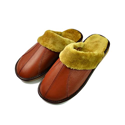 Mdsgfc Zapatillas de Cuero de Vaca Pareja Interior Antideslizante Hombres Mujeres hogar Zapatos Casuales PVC Suelas Suaves Invierno 604 Coffee 40