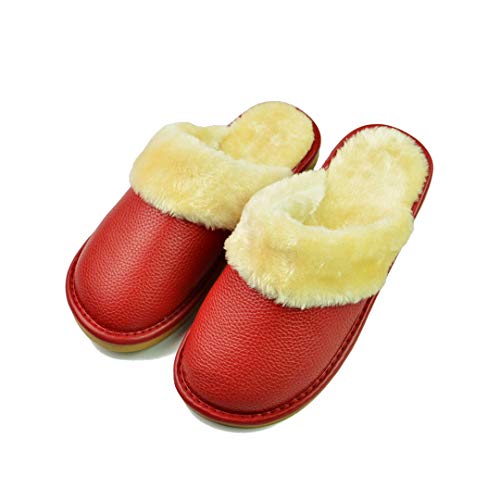 Mdsgfc Zapatillas de Cuero PU Pareja Interior Antideslizante Hombres Mujeres Inicio Zapatos Casuales PVC Suelas Suaves Invierno 603 Red 39