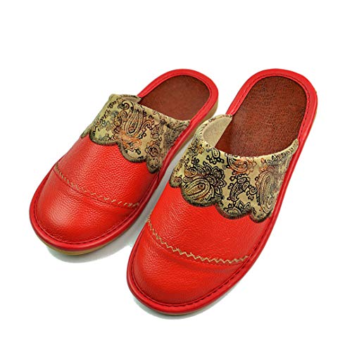 Mdsgfc Zapatillas de Cuero PU Pareja Interior Antideslizante Hombres Mujeres Inicio Zapatos Individuales Casuales PVC Suelas Suaves Primavera Verano 512 Red 39