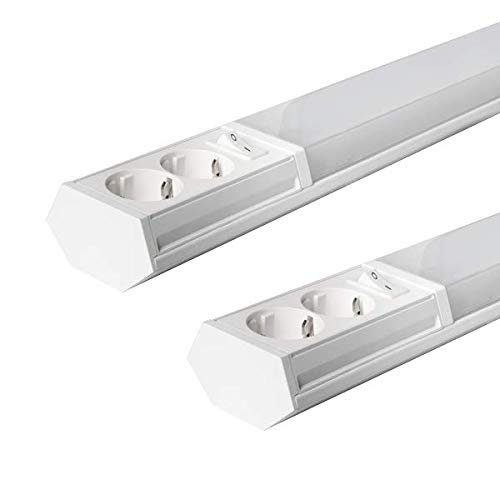 Megaan - Regleta con LED integrada, incluye 2 enchufes e interruptor, 14,5 W, 1450 lm, 2800 K, IP21, ref. MM07379 (2X)