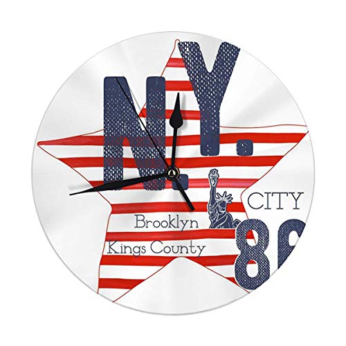 Meili Shop Reloj de Pared NYC New York Kings Country Star Reloj de Pared Vintage