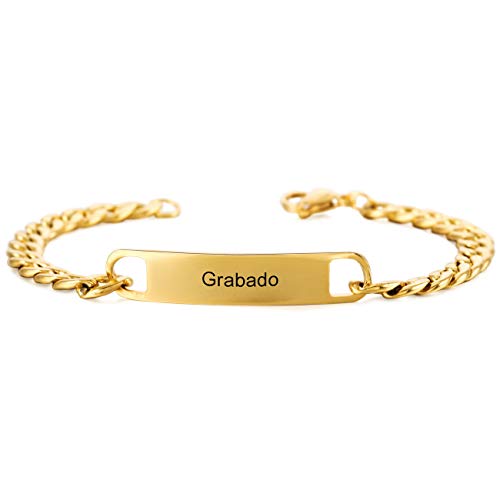 MeMeDIY Pulsera Personalizada Nombres Personalizados para Mujeres Niñas Acero Inoxidable Ajustable Tobillo Enlace Dama de Honor Regalos Pulseras (Oro Colores) - Grabado Personalizado