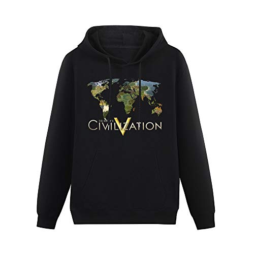 Men's Stylish Cool Picture SID Meiers Civilization V Game Cotton Hoodies Long Sleeve Pullover Loose Hoody Sweatershirt Black XXL