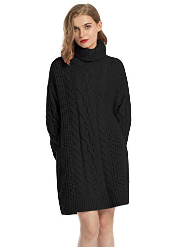 MessBebe Jersey Mujer Largo Vestido Jersey Invierno Cuello Alto Manga Larga Vestido Tejido de Punto Grueso Suéter Gran Tamaño Chaqueta Mini Falta Ropa Elegante para Mujer Fiesta Negocios Casa