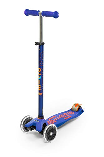 Micro® Maxi Deluxe LED, Patinete 3 Ruedas LED, 5-12 Años, Peso 2,5kg, Carga Máx 70Kg, Altura 67-91 cm, Plataforma Antideslizante Polipropileno (Flexible, Alta Resistencia) (Azul)