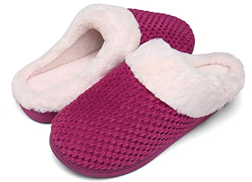 Mishansha Zapatillas Invierno Mujer Memory Foam Casa Zapatos Antideslizante Caliente Pantuflas Casa Cómodas Suave Slippers,Rojo,40/41