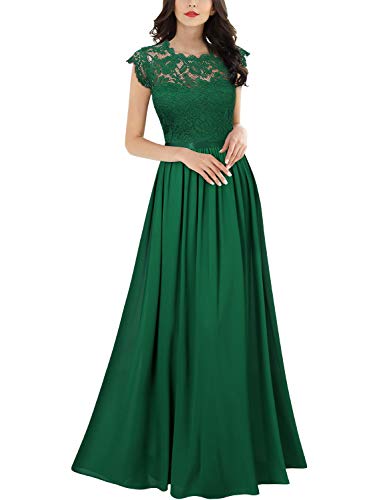 Miusol Elegante Encaje Gasa Fiesta Vestido Largo para Mujer Verde Small