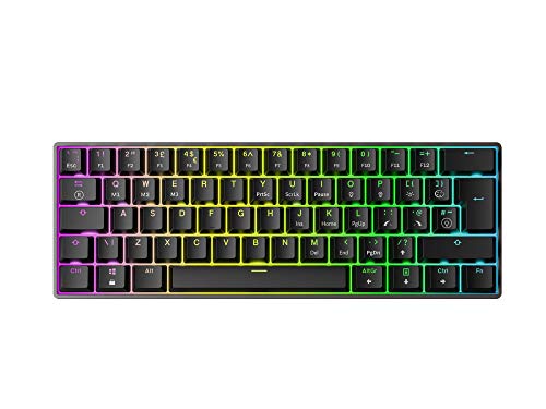 Mizar MZ60 Luna Teclado Mecánico Hotswap para Videojuegos - 62 Teclas LED RGB Multicolor Retroiluminadas para PC/Mac Gamer - Diseño Reino Unido ISO UK (Negro, Gateron Blue)