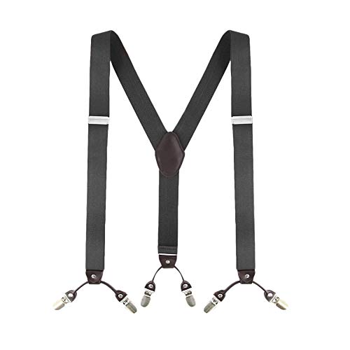 MLM Tirantes para hombres Tirantes para hombres Heavy Duty 6 Clips Wide 1.4"Y Shape Back Elastic Durable Suspenders Thicken Wide Clips para metales (Gris)