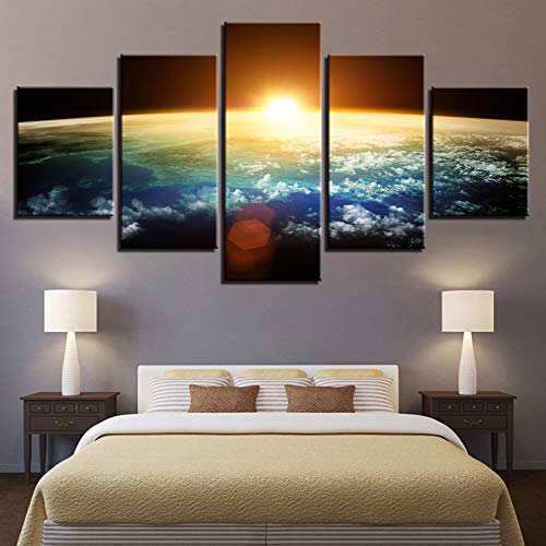 mmwin Pintura Abstracta Sala de Arte de la Pared 5 Piezas Universo Sunshine Space Poster HD Impresiones Blue Earth Pictures Decoración para el hogar Trabajo