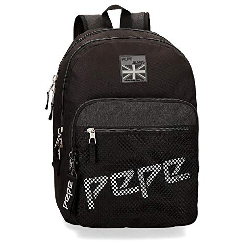 Mochila Doble Cremallera Pepe Jeans Ren, 46 cm, Negro