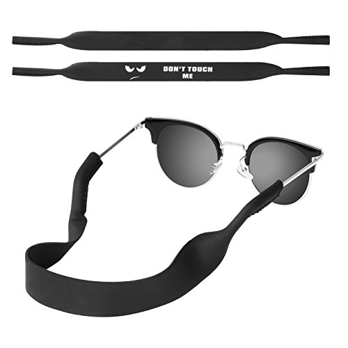 MoKo Correa de Gafas de Sol, [2 Paquetes] Cómodo y Suave Cuerda de Gafas de 100% Neopreno, Mantiene Sus Gafas de Seguridad ya Sea IR a Correr, Esquiar, Subir, Ver Concierto, (Don't Touch Me & Negro)