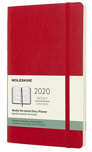 Moleskine - Agenda Semanal Horizontal de 12 Meses 2020, Tapa Blanda y Goma Elástica, Tamaño Grande 13 x 21 cm, 144 Páginas, Rojo Escarlata (AGENDA 12 MOIS)