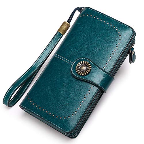 Monedero de Mujer, Cartera de Gran Capacidad, Billeteras Mujer de Elegante y Moda, RFID Bloqueo Cera Piel Genuina, Regalo Ideal para Amigos y Familia