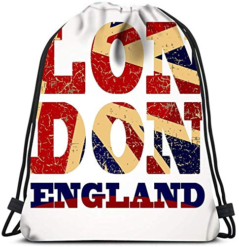 N / A Mochilas con cordón Mochila Bandera de Gran Bretaña London City Travel Gym Bolsas Mochila Bolsas de Hombro 36 x 43cm / 14.2 x 16.9 Pulgadas