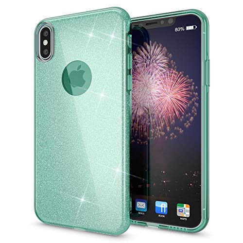 NALIA Purpurina Funda Compatible con iPhone X XS, Carcasa Protectora Movil Silicona Ultra-Fina Glitter Gel Bumper, Lentejuela Cubierta Delgado Back-Cover Slim Smart-Phone Case, Color:Mint