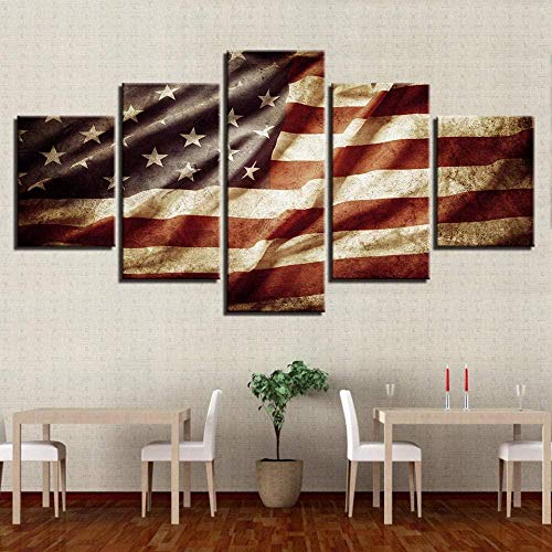 NC56 Pintura de impresión de Lienzo de Alta definición Utilizada para la Pared 5 Piezas de Bandera Americana Retro americana-150X80Cm (Enmarcado)