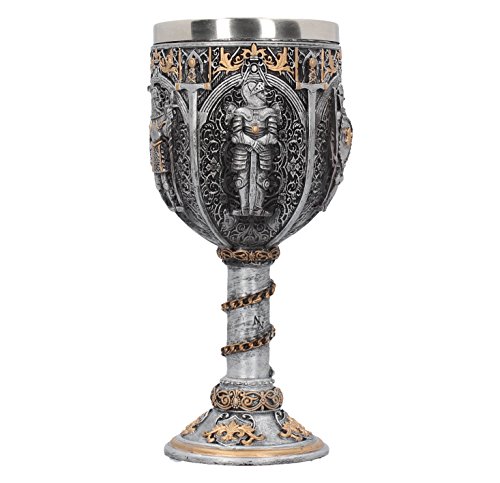 Nemesis Now Knight Goblet 17.5cm Silver, w/Stainless Steel Copa Medieval de Caballero 17,5 cm, Color Plateado, Resina con Inserto de Acero Inoxidable