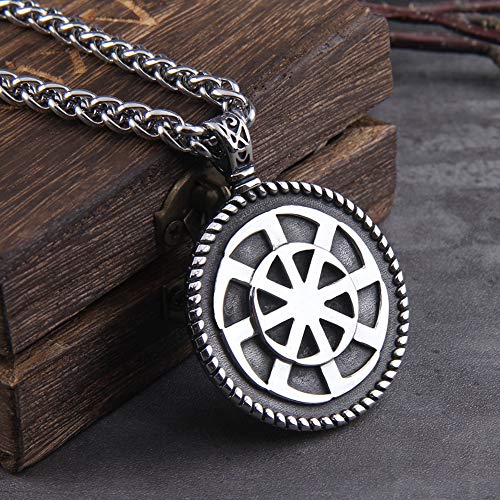 NICEWL Hombres Kolovrat Símbolo de Acero Inoxidable Colgante Collar, Vikingo Eslavo Dom Wheel Pagano Amuleto, Suéter Vintage de la Edad Media Clavicle Cadena Encanto Joyería