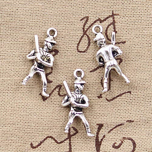 NING456 15 Uds Encantos De Jugador De Béisbol Sporter 25X12Mm Colgantes De Color Plata Antigua Fabricación De Joyería De Color Plata Tibetana Hecha A Mano DIY