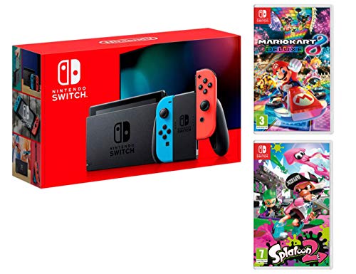 Nintendo Switch Consola 32Gb Azul/Rojo Neón + Mario Kart 8 Deluxe + Splatoon 2